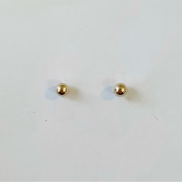 14K White and Yellow Gold Ball Sphere Stud Earrings Silver Gold Reversible - Picture 2 of 3